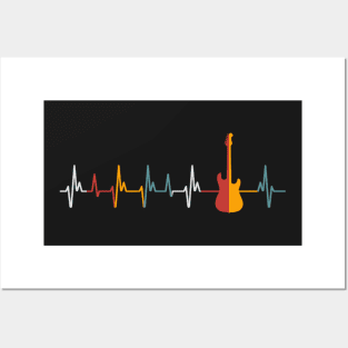 Vintage Guitar Heartbeat Electric Guitar Lovers Posters and Art